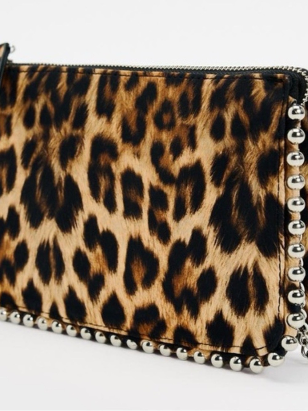 Zara Leopard Print Crossbody Clutch with Silver Stud Trim - Brown/Black - Picture 2 of 5